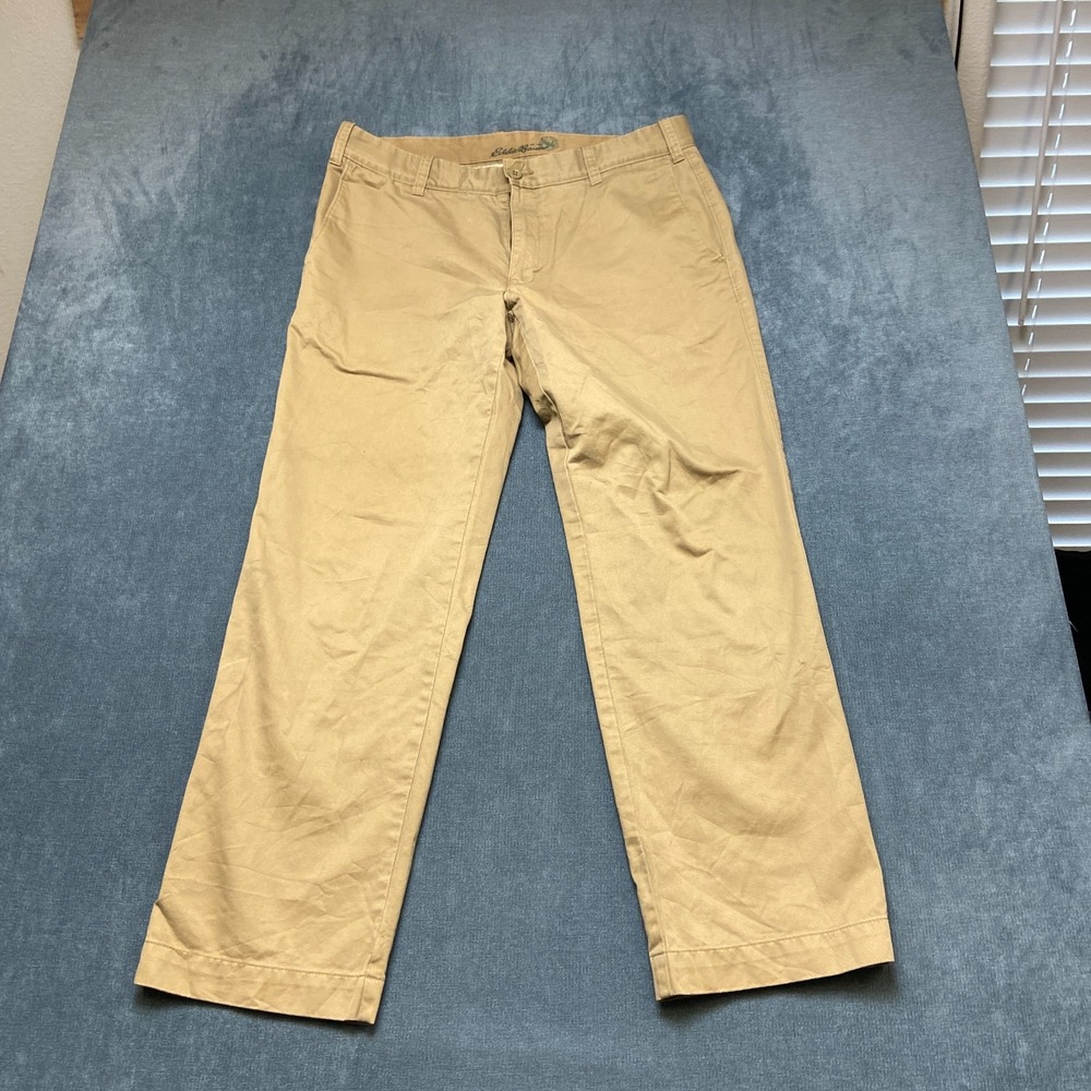 Eddie Bauer Chino Pants Mens 36x32 Beige Cotton Slash Pockets Flat Front Outdoor